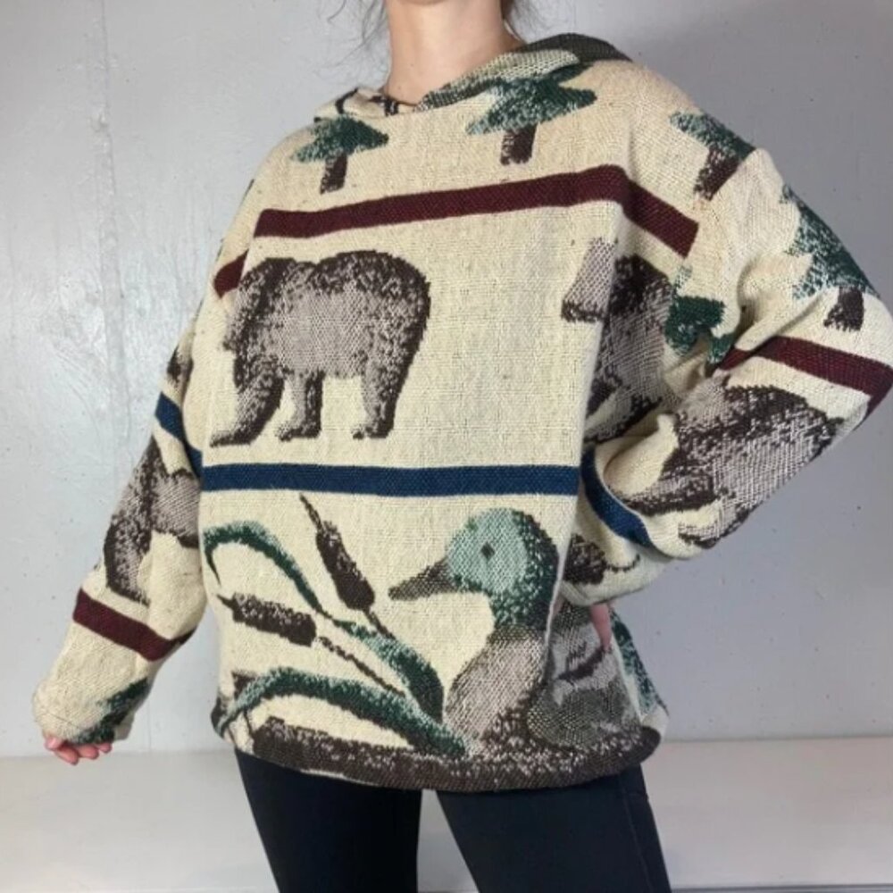 Vintage Rework Cabin Outdoor Hiking Tapestry Blanket Hooded Sweatshirt